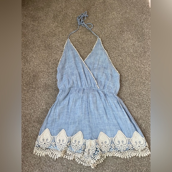 Blue and white lace summer romper - Picture 1 of 2
